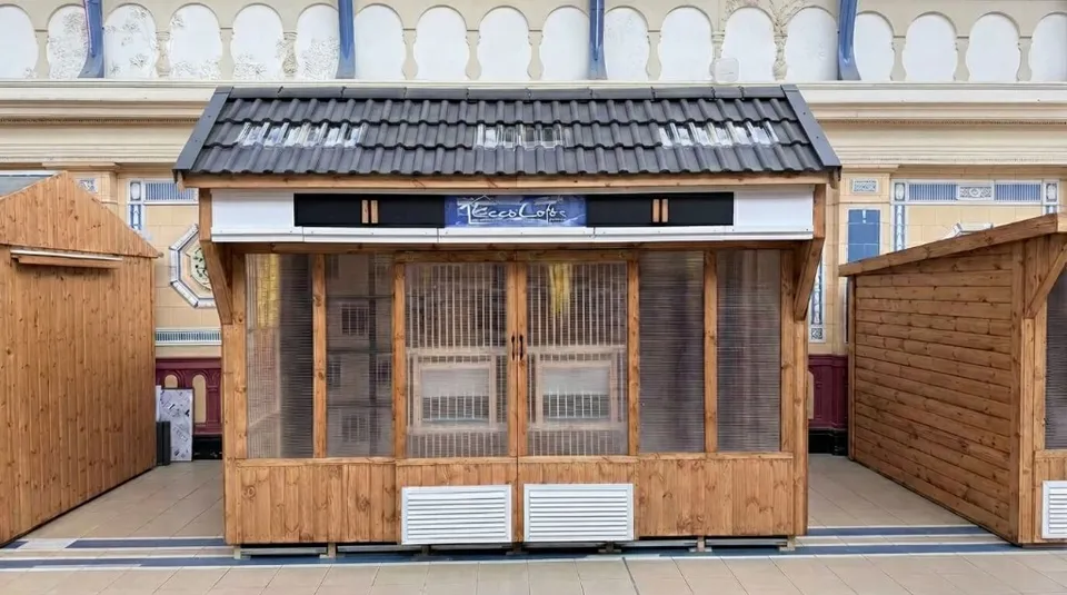 Advance Apex Pigeon Loft with full-height aviary and ceiling ETS trap, tile-effect finish