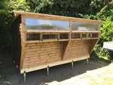 Premier Pent Pigeon Loft sage green with tiled roof, landing ledge and slatted vents