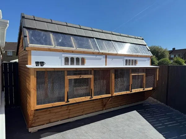 The Ultimate Apex Pigeon Loft with multi-compartment mesh fronts, arched entries and tiled roof