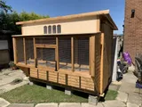 The Ultimate Pent Pigeon Loft with box aviary and ETS trap, natural redwood timber