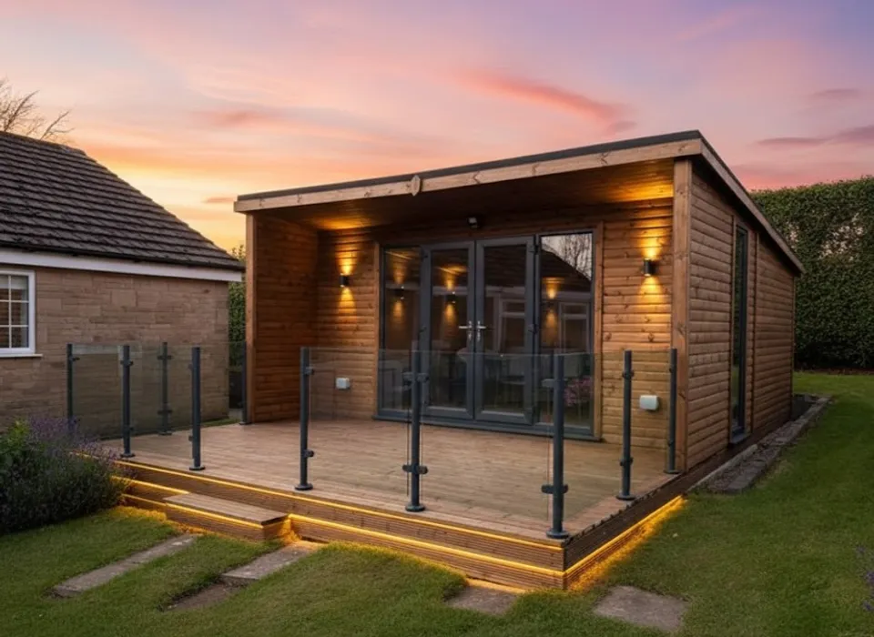Bespoke Ecco summer house installed in a landscaped garden