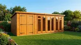 The Denby Combi Summerhouse with redwood cladding and dual doors