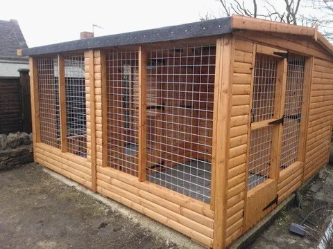 Professional timber dog kennel with fully covered run and heavy-gauge square weld-mesh – Ecco Sheds animal housing