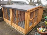 Heavy-duty dog kennel block with integrated mesh runs and continuous pent roof