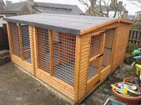 Heavy-duty dog kennel block with integrated mesh runs and continuous pent roof
