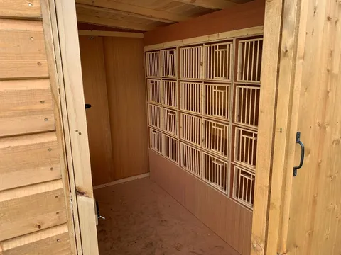 Traditional dowel and widowhood style nest boxes in a loft