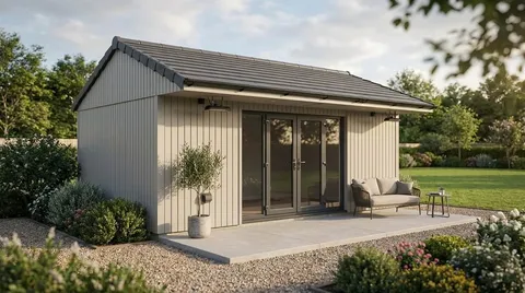 The Executive Apex Garden Studio with tiled apex roof and bi-fold doors