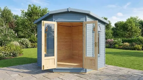 The Haven Corner Summerhouse with double doors open, showing the interior space