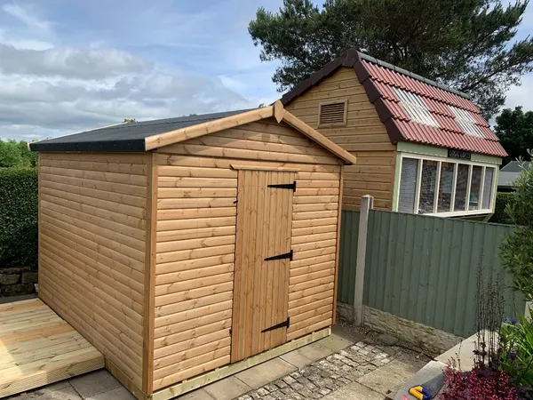 Robust apex timber shed beside a premium pigeon loft, heavy-duty build quality