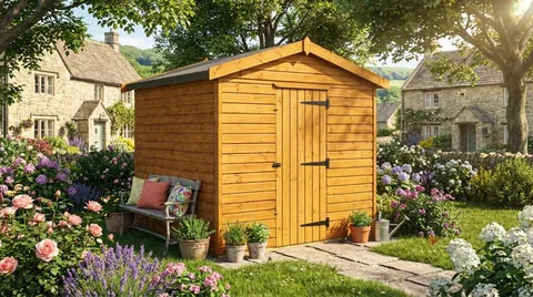 Premium windowless apex garden shed in a cottage garden setting – heavy-duty bespoke timber storage