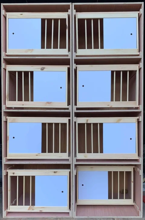 Close view of standard up and over nest box fronts