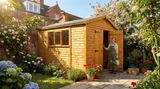 Classic heavy-duty apex timber workshop with wide-access double doors and ample natural light for garden and hobby work