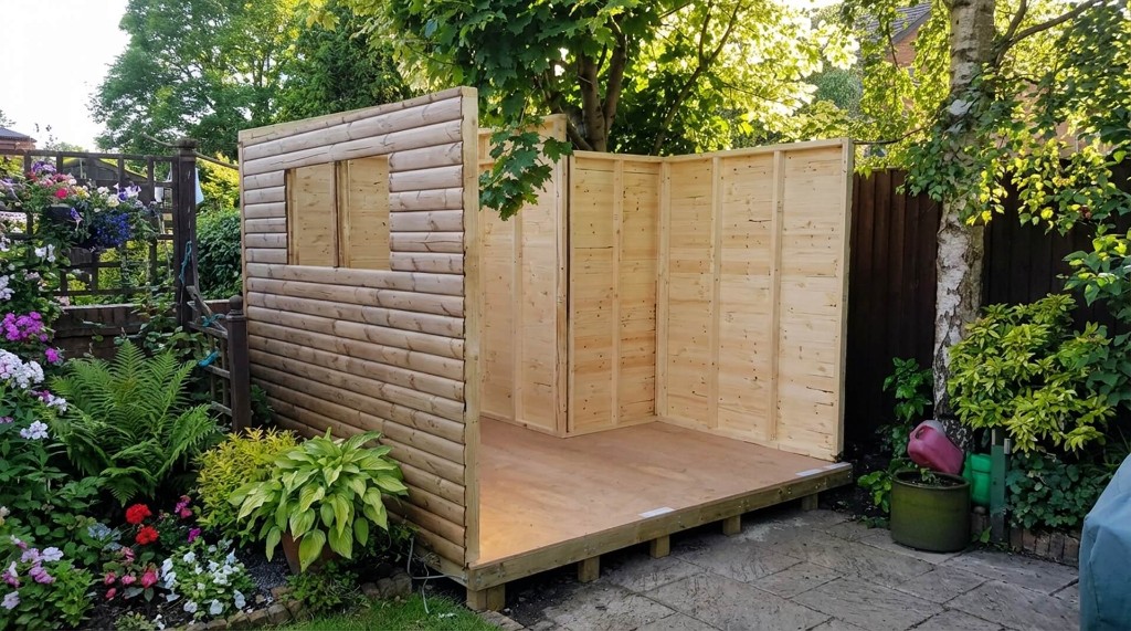 Bespoke timber shed built around a silver birch – walls engineered around the trunk so the tree can grow and sway, UK garden building