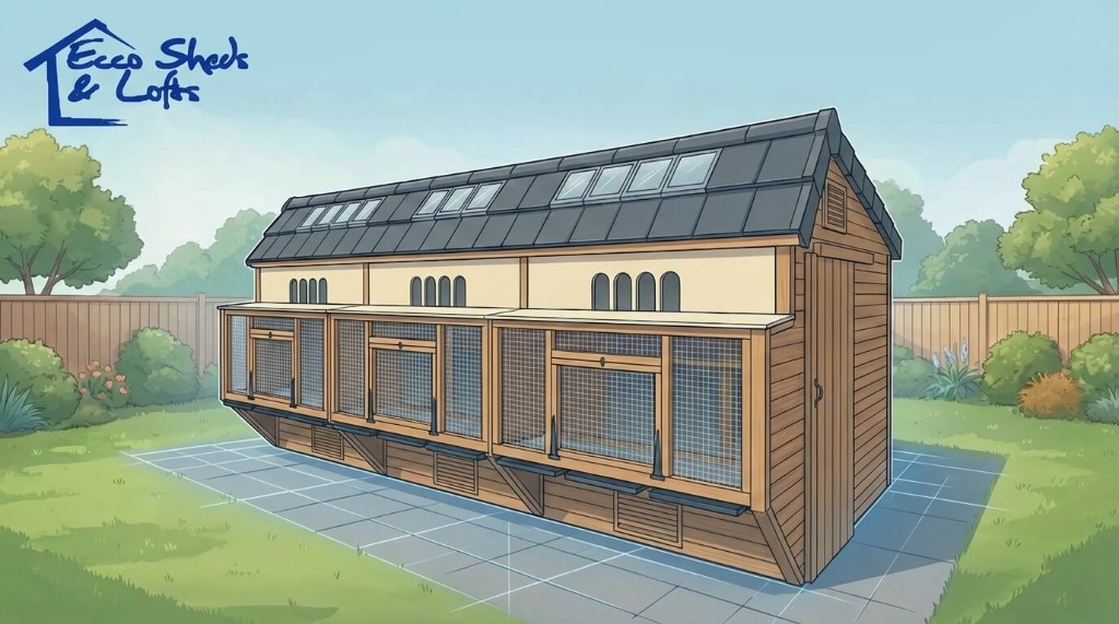 Concept drawing of the Ultimate pigeon loft design from the Ecco Sheds and Lofts workshop